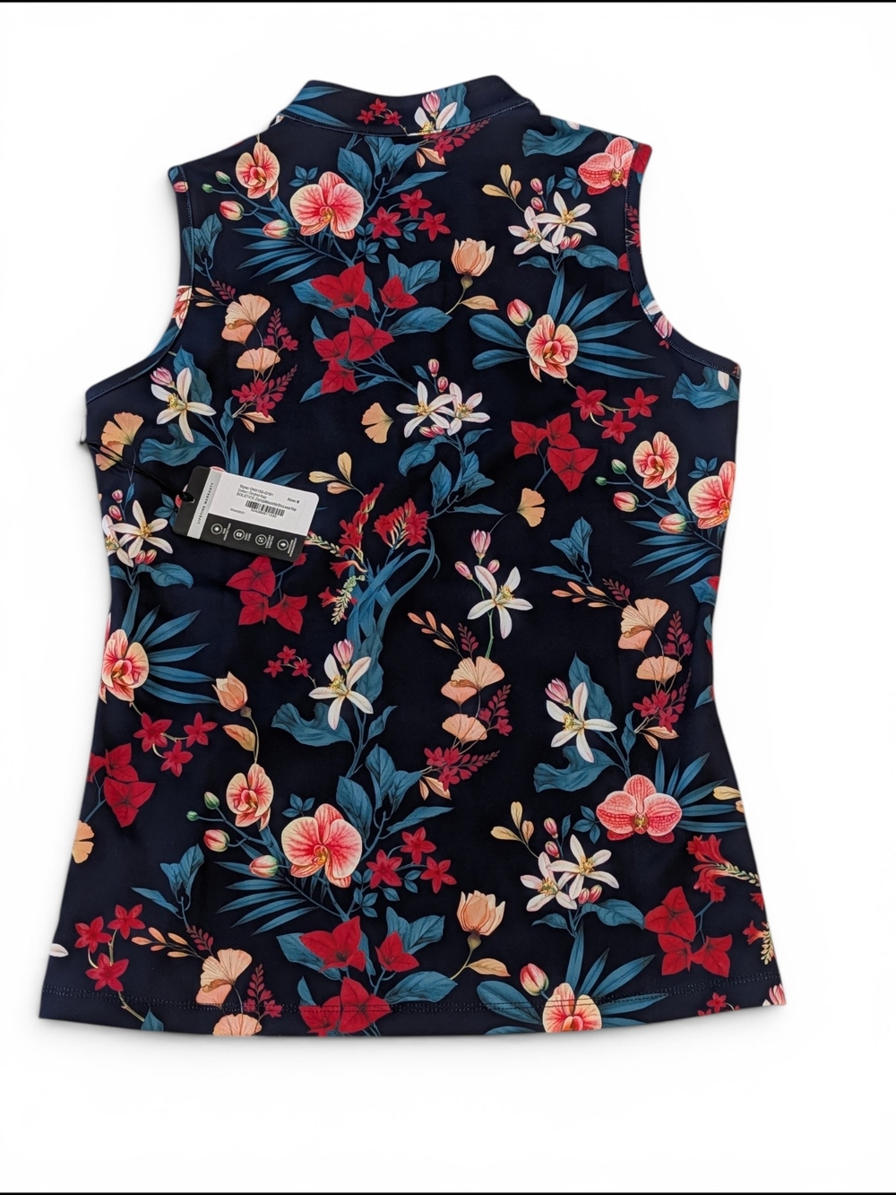 TAIL Navy Tropical Floral Sleeveless Zip-Front Golf Tank Size M - Picture 2 of 6